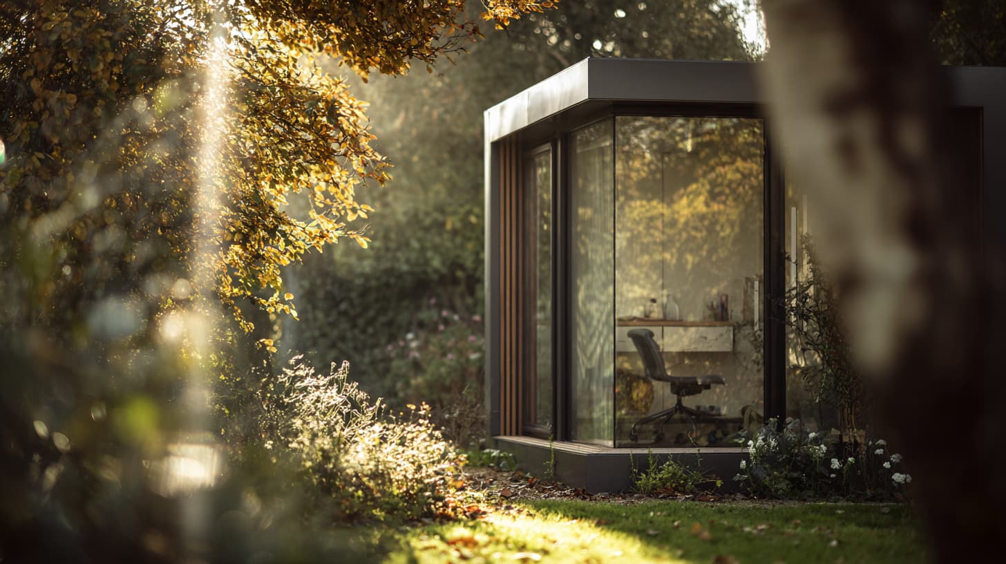 Modern garden cabin exterior with large glazing photo 2