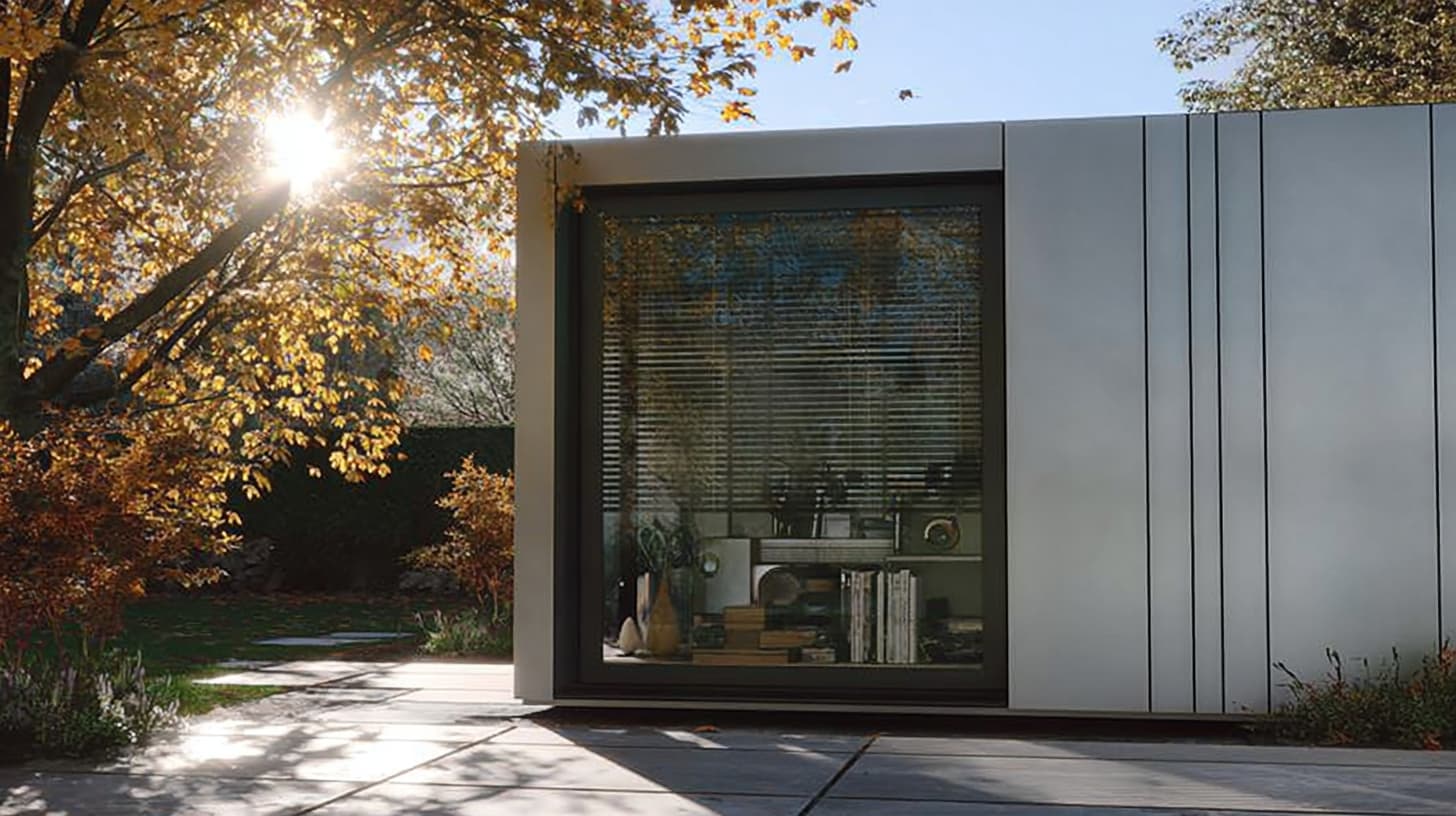 Modern garden cabin exterior with large glazing photo 5